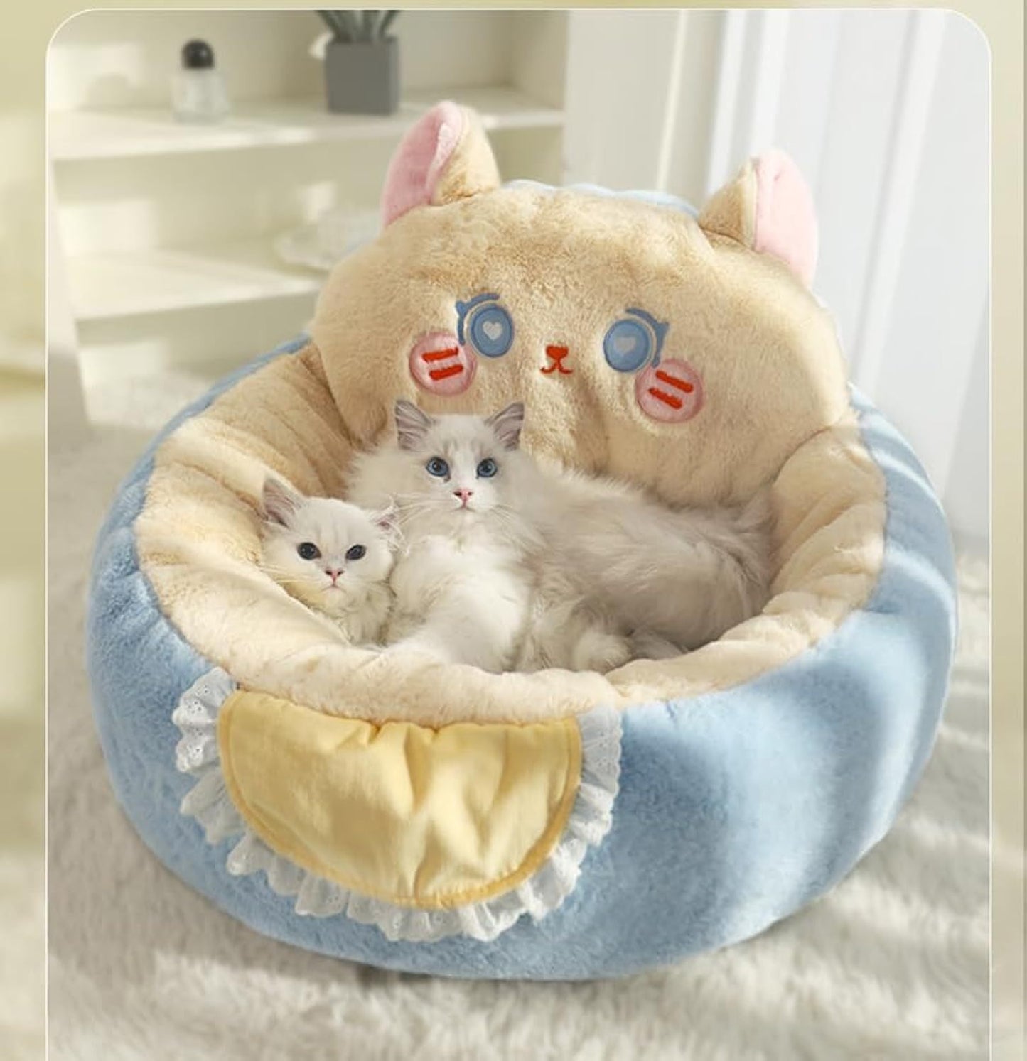 Cute Cat Bed For Indoor Cute Cat Dog Bed Tent With Removable Washable Cushioned Cat Cave Dog Bed Calming Fluffy Plush Dog Bed Puppy Bed Hug Sleep Cuddle Pet Bed